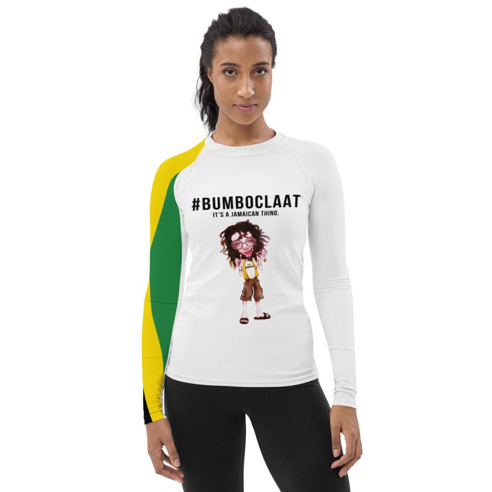 Women's #BUMBOCLAAT Rash Guard - I love Jamrock Krazee Rasta Authentic Jamaican Products
